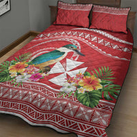 Wallis et Futuna Kingfisher Quilt Bed Set Polynesian Tropical Flowers