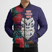 Maori Wheku Meri Kirihimete Personalised Bomber Puffer Jacket All Blue Indigenous Maori Motif LT9 - Polynesian Pride