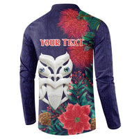 Maori Wheku Meri Kirihimete Personalised Button Sweatshirt All Blue Indigenous Maori Motif LT9 - Polynesian Pride