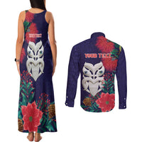 Maori Wheku Meri Kirihimete Personalised Couples Matching Tank Maxi Dress and Long Sleeve Button Shirt All Blue Indigenous Maori Motif LT9 - Polynesian Pride
