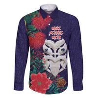 Maori Wheku Meri Kirihimete Personalised Family Matching Off The Shoulder Long Sleeve Dress and Hawaiian Shirt All Blue Indigenous Maori Motif - Polynesian Pride