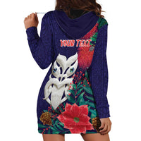 Maori Wheku Meri Kirihimete Personalised Hoodie Dress All Blue Indigenous Maori Motif LT9 - Polynesian Pride