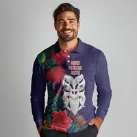 Maori Wheku Meri Kirihimete Personalised Long Sleeve Polo Shirt All Blue Indigenous Maori Motif - Polynesian Pride