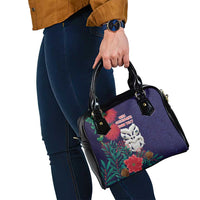 Maori Wheku Meri Kirihimete Personalised Shoulder Handbag All Blue Indigenous Maori Motif - Polynesian Pride