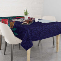 Maori Wheku Meri Kirihimete Personalised Tablecloth All Blue Indigenous Maori Motif - Polynesian Pride