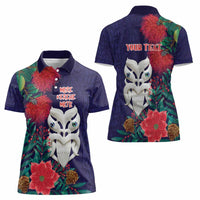 Maori Wheku Meri Kirihimete Personalised Women Polo Shirt All Blue Indigenous Maori Motif - Polynesian Pride