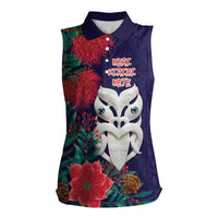 Maori Wheku Meri Kirihimete Personalised Women Sleeveless Polo Shirt All Blue Indigenous Maori Motif - Polynesian Pride