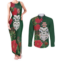 Maori Wheku Meri Kirihimete Personalised Couples Matching Tank Maxi Dress and Long Sleeve Button Shirt All Green Indigenous Maori Motif LT9 Green - Polynesian Pride