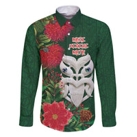 Maori Wheku Meri Kirihimete Personalised Family Matching Long Sleeve Bodycon Dress and Hawaiian Shirt All Green Indigenous Maori Motif - Polynesian Pride