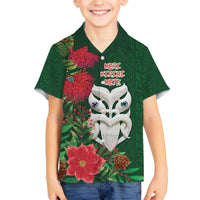 Maori Wheku Meri Kirihimete Personalised Family Matching Off The Shoulder Long Sleeve Dress and Hawaiian Shirt All Green Indigenous Maori Motif - Polynesian Pride