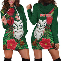 Maori Wheku Meri Kirihimete Personalised Hoodie Dress All Green Indigenous Maori Motif - Polynesian Pride