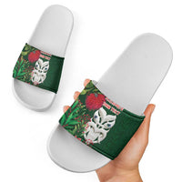 Maori Wheku Meri Kirihimete Personalised Slide Sandals All Green Indigenous Maori Motif - Polynesian Pride