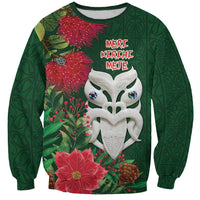 Maori Wheku Meri Kirihimete Personalised Sweatshirt All Green Indigenous Maori Motif - Polynesian Pride