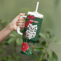 Maori Wheku Meri Kirihimete Personalised Tumbler With Handle All Green Indigenous Maori Motif - Polynesian Pride