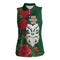 Maori Wheku Meri Kirihimete Personalised Women Sleeveless Polo Shirt All Green Indigenous Maori Motif - Polynesian Pride