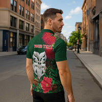 Maori Wheku Meri Kirihimete Personalised Zipper Polo Shirt All Green Indigenous Maori Motif - Polynesian Pride