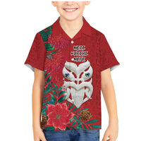 Maori Wheku Meri Kirihimete Personalised Family Matching Mermaid Dress and Hawaiian Shirt All Red Indigenous Maori Motif - Polynesian Pride