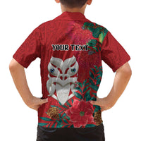 Maori Wheku Meri Kirihimete Personalised Family Matching Off The Shoulder Long Sleeve Dress and Hawaiian Shirt All Red Indigenous Maori Motif - Polynesian Pride