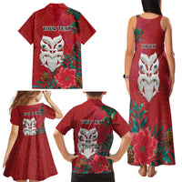 Maori Wheku Meri Kirihimete Personalised Family Matching Tank Maxi Dress and Hawaiian Shirt All Red Indigenous Maori Motif - Polynesian Pride