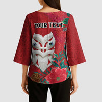Maori Wheku Meri Kirihimete Personalised Kimono Sleeve Blouse All Red Indigenous Maori Motif - Polynesian Pride
