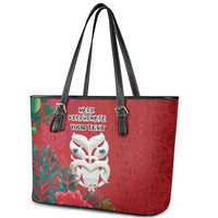 Maori Wheku Meri Kirihimete Personalised Leather Tote Bag All Red Indigenous Maori Motif - Polynesian Pride