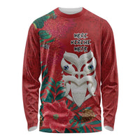 Maori Wheku Meri Kirihimete Personalised Long Sleeve Shirt All Red Indigenous Maori Motif - Polynesian Pride