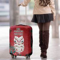 Maori Wheku Meri Kirihimete Personalised Luggage Cover All Red Indigenous Maori Motif - Polynesian Pride
