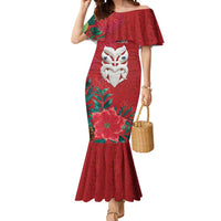 Maori Wheku Meri Kirihimete Personalised Mermaid Dress All Red Indigenous Maori Motif - Polynesian Pride