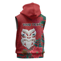 Maori Wheku Meri Kirihimete Personalised Sleeveless Hoodie All Red Indigenous Maori Motif - Polynesian Pride