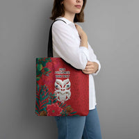 Maori Wheku Meri Kirihimete Personalised Tote Bag All Red Indigenous Maori Motif - Polynesian Pride
