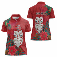Maori Wheku Meri Kirihimete Personalised Women Polo Shirt All Red Indigenous Maori Motif - Polynesian Pride