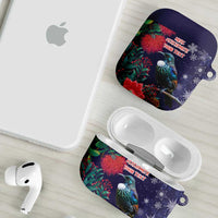 Tui Meri Kirihimete Personalised AirPods Case Pohutukawa Flowers Blue Motif - Polynesian Pride