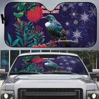 Tui Meri Kirihimete Personalised Auto Sun Shade Pohutukawa Flowers Blue Motif - Polynesian Pride
