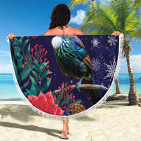 Tui Meri Kirihimete Personalised Beach Blanket Pohutukawa Flowers Blue Motif - Polynesian Pride