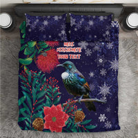 Tui Meri Kirihimete Personalised Bedding Set Pohutukawa Flowers Blue Motif - Polynesian Pride