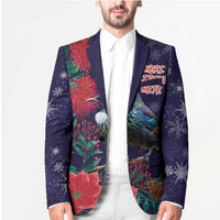 Tui Meri Kirihimete Personalised Blazer Pohutukawa Flowers Blue Motif - Polynesian Pride