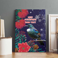 Tui Meri Kirihimete Personalised Canvas Wall Art Pohutukawa Flowers Blue Motif - Polynesian Pride