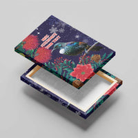 Tui Meri Kirihimete Personalised Canvas Wall Art Pohutukawa Flowers Blue Motif - Polynesian Pride