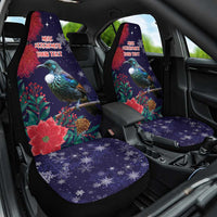 Tui Meri Kirihimete Personalised Car Seat Cover Pohutukawa Flowers Blue Motif - Polynesian Pride