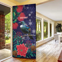 Tui Meri Kirihimete Personalised Door Cover Pohutukawa Flowers Blue Motif - Polynesian Pride