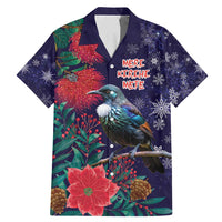 Tui Meri Kirihimete Personalised Family Matching Mermaid Dress and Hawaiian Shirt Pohutukawa Flowers Blue Motif - Polynesian Pride