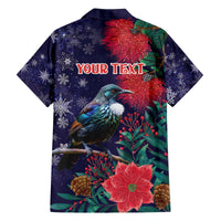 Tui Meri Kirihimete Personalised Family Matching Off The Shoulder Long Sleeve Dress and Hawaiian Shirt Pohutukawa Flowers Blue Motif - Polynesian Pride
