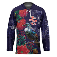 Tui Meri Kirihimete Personalised Hockey Jersey Pohutukawa Flowers Blue Motif - Polynesian Pride