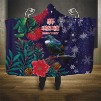 Tui Meri Kirihimete Personalised Hooded Blanket Pohutukawa Flowers Blue Motif - Polynesian Pride