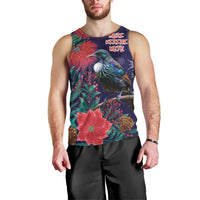 Tui Meri Kirihimete Personalised Men Tank Top Pohutukawa Flowers Blue Motif - Polynesian Pride