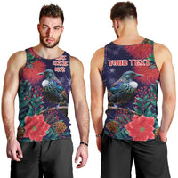 Tui Meri Kirihimete Personalised Men Tank Top Pohutukawa Flowers Blue Motif - Polynesian Pride