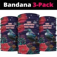 Tui Meri Kirihimete Personalised Neck Gaiter Pohutukawa Flowers Blue Motif - Polynesian Pride