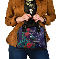 Tui Meri Kirihimete Personalised Shoulder Handbag Pohutukawa Flowers Blue Motif - Polynesian Pride