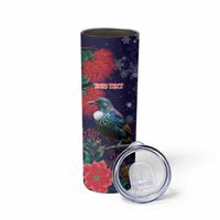 Tui Meri Kirihimete Personalised Skinny Tumbler Pohutukawa Flowers Blue Motif - Polynesian Pride