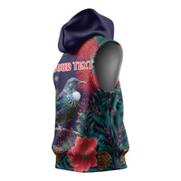 Tui Meri Kirihimete Personalised Sleeveless Hoodie Pohutukawa Flowers Blue Motif - Polynesian Pride